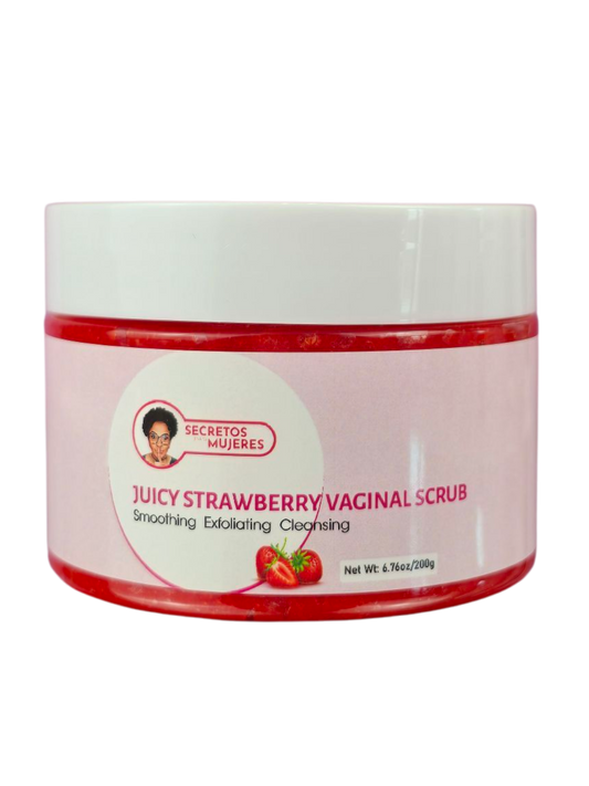 Tarro de Exfoliante Vaginal de Fresa con ingredientes naturales.