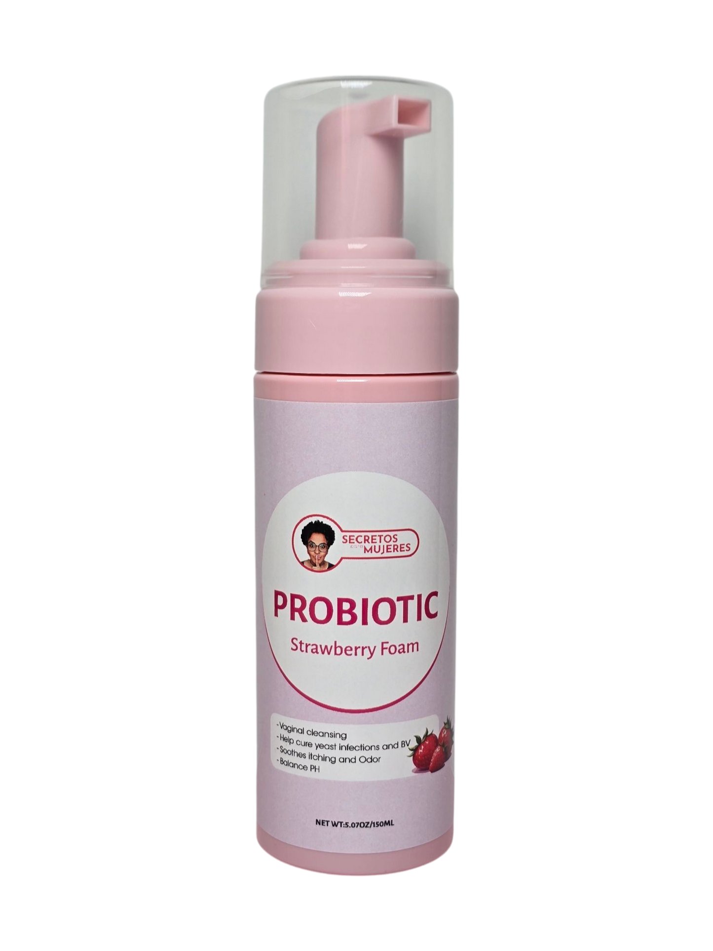 Limpiador íntimo hidratante con probióticos y extracto de fresa, reduce riesgo de BV y hongos, alivia molestias