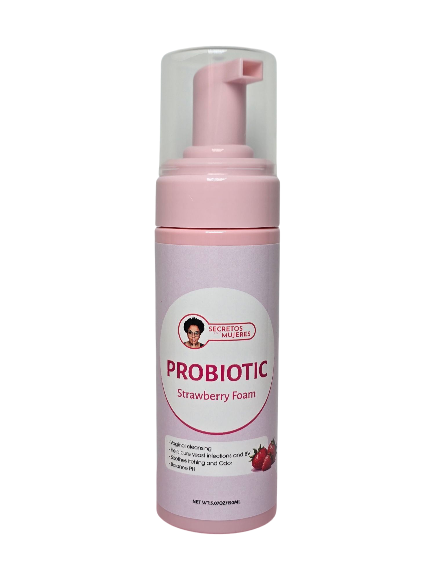 Limpiador íntimo hidratante con probióticos y extracto de fresa, reduce riesgo de BV y hongos, alivia molestias