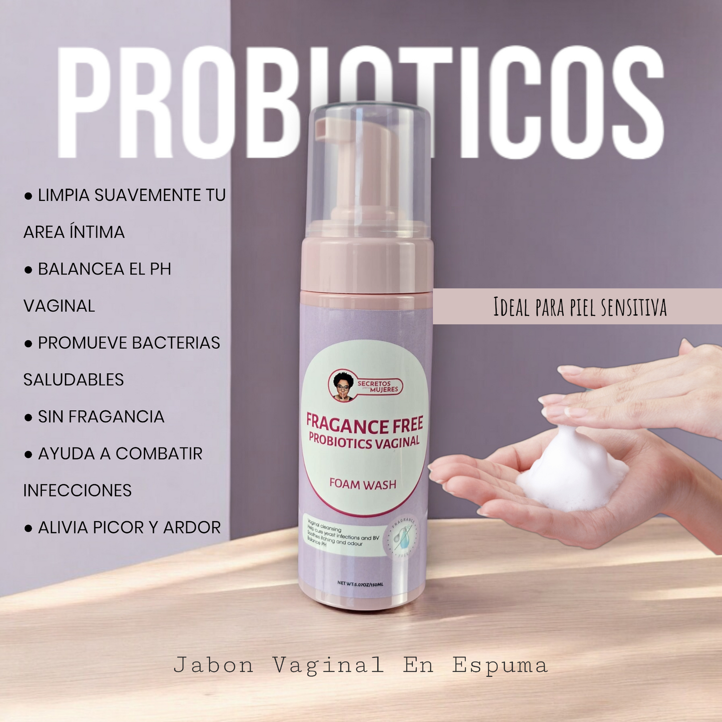 Jabón Espuma Vaginal | Probiótico Sin Fragancia (5.07 oz)